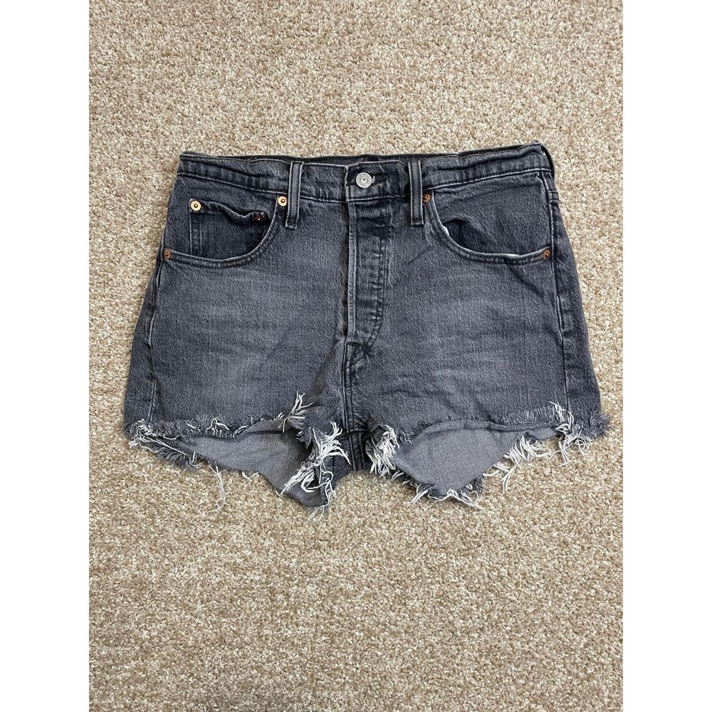 Levi's‎ 501 Denim Jean Shorts in Gray Button-Fly Frayed Cut-Off Hem Size 28